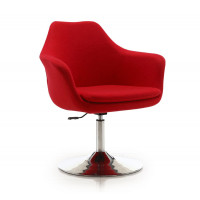 Manhattan Comfort AC039-RD Kinsey Red and Polished Chrome Wool Blend Adjustable Height Swivel Accent Chair